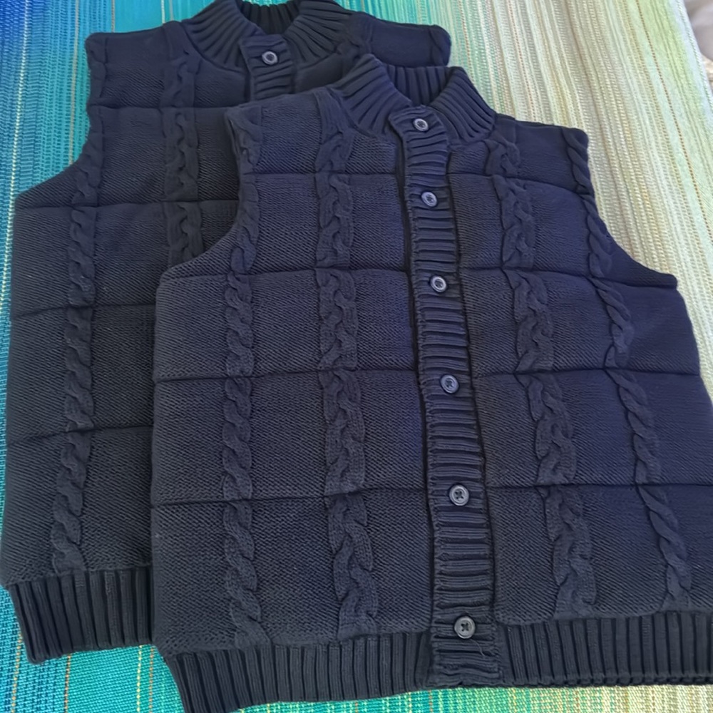 Kids Quilted Cable-Knit Button Vest - Navy
